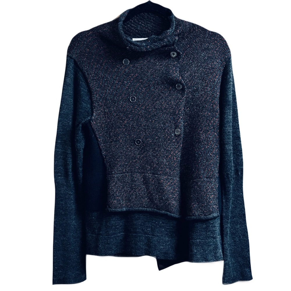 Elegant Cowl Neck Double-Breasted Sweater - Dark Gray
